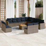 vidaXL Salon de jardin avec coussins 14 Pièces gris résine tressée