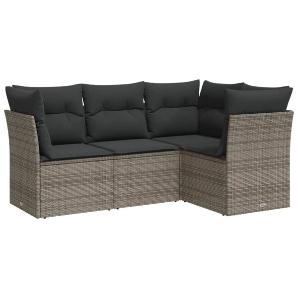 vidaXL Salon de jardin 4 Pièces avec coussins gris résine tressée
