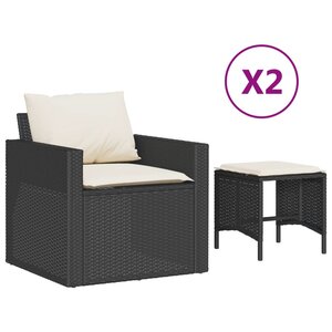 vidaXL Salon de jardin 4 Pièces avec coussins noir résine tressée