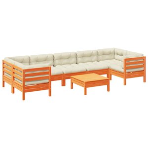 vidaXL Salon de jardin 8 Pièces avec coussins marron cire bois pin massif
