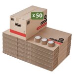 Pack and Move - Lot 50 Cartons Déménagement Premium - 60 X 30 X 30 - Extrême Résistance 25KG - Réutilisable - Poignées Renforcées - 3 Adhésifs Offerts