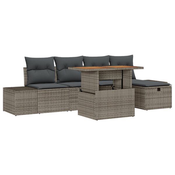 vidaXL Ensemble Canapé de Jardin 6 Pièces avec Coussins en Rattan Poly Gris