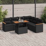 vidaXL Salon de jardin avec coussins 7 Pièces noir résine tressée acacia