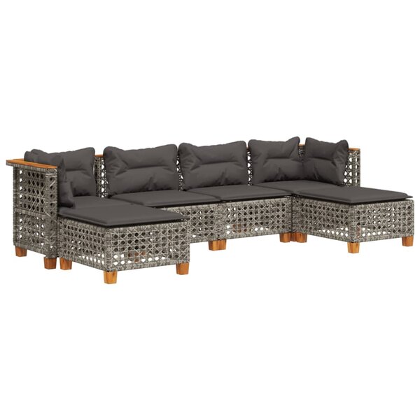 vidaXL Salon de jardin 6 Pièces avec coussins gris résine tressée