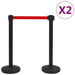 vidaXL Colonnes avec bandes 4 Pièces Barrière d'aéroport Fer Noir
