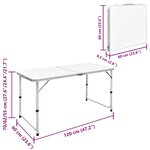 vidaXL Table pliable de camping Hauteur réglable Aluminium 120x60 cm