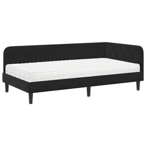 vidaXL Cadre de lit d'angle avec matelas Noir 90 x 190 cm Velours