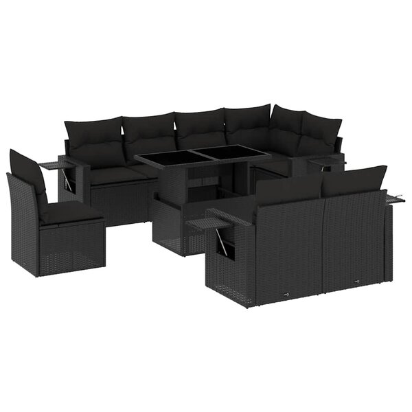 vidaXL Salon de jardin 9 Pièces avec coussins noir résine tressée