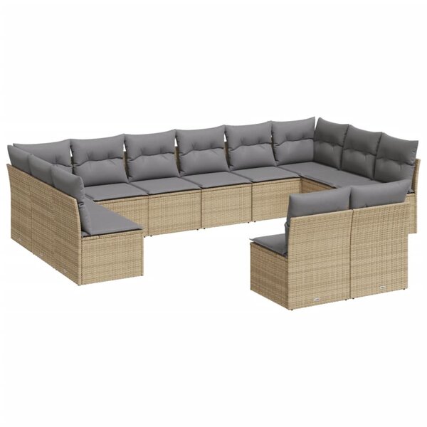 vidaXL Salon de jardin avec coussins 12 Pièces beige résine tressée
