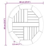 vidaXL Dessus de table Bois de teck solide Rond 2 5 cm 60 cm