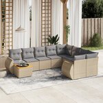 vidaXL Salon de jardin avec coussins 10 Pièces beige résine tressée