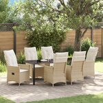 vidaXL Ensemble de jardin 7 pièces avec coussins Beige Poly Rattan