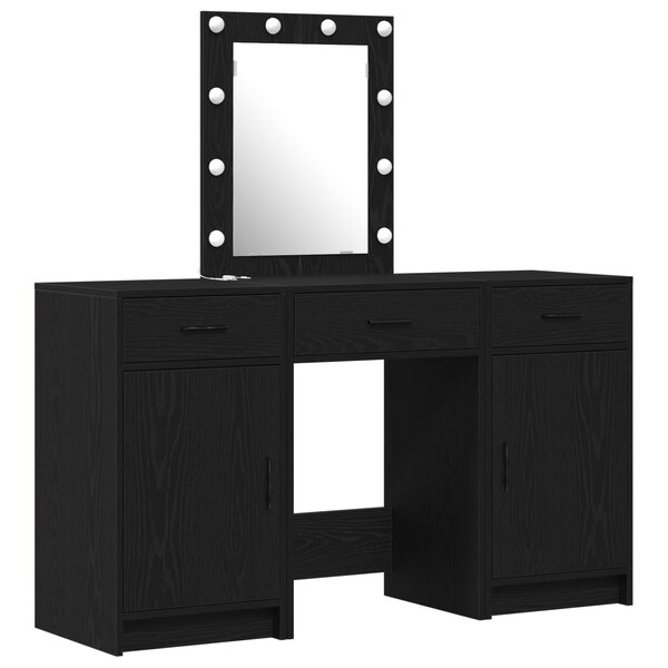 Set de table de maquillage 3 pièces avec éclairage LED en bois noir