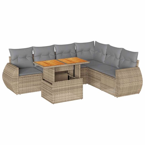 vidaXL Salon de jardin avec coussins 7 Pièces beige résine tressée