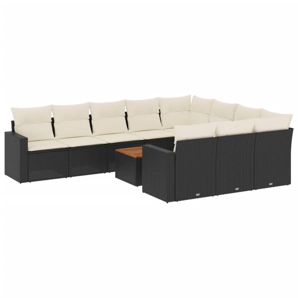 vidaXL Salon de jardin 11 Pièces avec coussins noir résine tressée