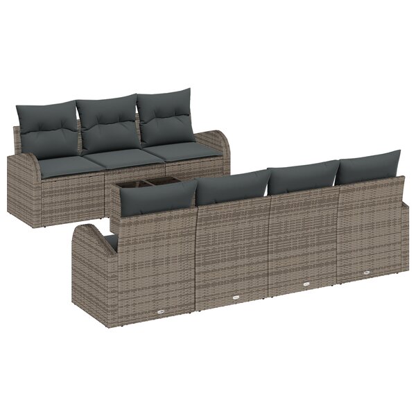 Ensemble de Canapé de Jardin 8 Pièces avec Coussins Gris Rattan Poly