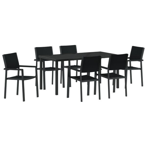 vidaXL Set de jardin 7 pièces dinatoire Noir Poly Rotin