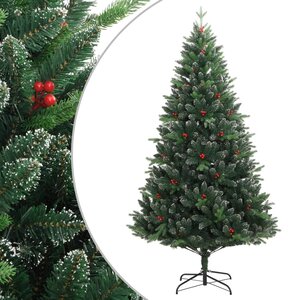 vidaXL Sapin de Noël artificiel à charnières avec baies rouges 180 cm