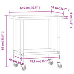 vidaXL Table de travail de cuisine avec roues 82 5x55x85 cm inox