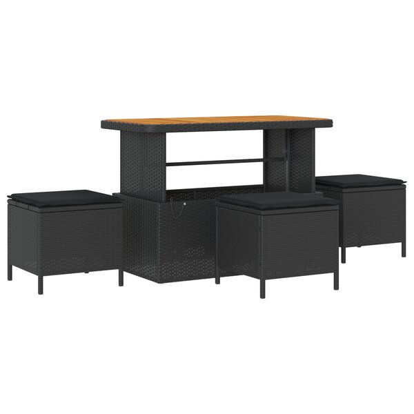 vidaXL Ensemble de salle à manger de jardin 4 pièces avec coussins noirs en poly rotin et acacia