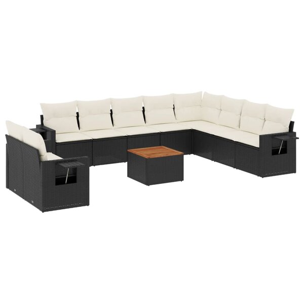 vidaXL Salon de jardin 11 Pièces avec coussins noir résine tressée