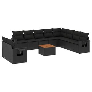 vidaXL Salon de jardin 11 Pièces avec coussins noir résine tressée