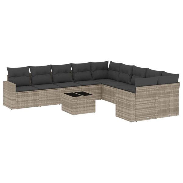 vidaXL Salon de jardin 11 Pièces avec coussins gris clair résine tressée