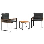 vidaXL Ensemble de meubles d'extérieur avec coussin 3 Pièces Gris foncé