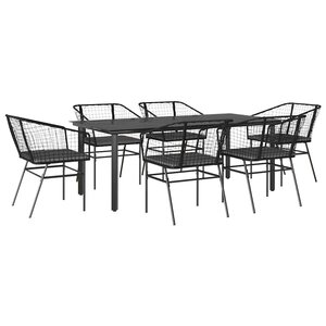 vidaXL Ensemble à manger de jardin coussins 7Pièces noir poly rotin verre