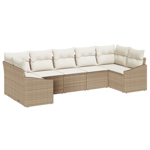 vidaXL Ensemble de salle à manger de jardin 7 pièces avec coussins beige en poly rotin