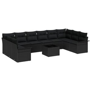 vidaXL Ensemble de canapé de jardin 11 Pièces Noir Poly rotin