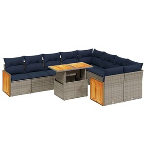 vidaXL Salon de jardin 10 Pièces avec coussins gris résine tressée