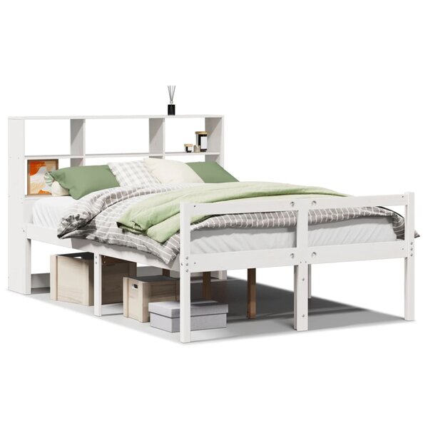 vidaXL Lit bibliothèque sans matelas blanc 140x190 cm bois pin massif