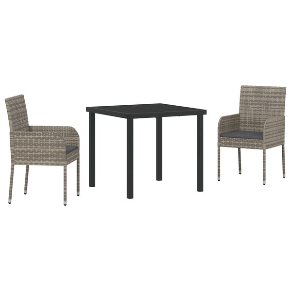 vidaXL Ensemble de jardin 3 pièces avec coussins gris en poly rotin