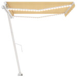 vidaXL Auvent manuel rétractable avec LED 450x350 cm Jaune et blanc