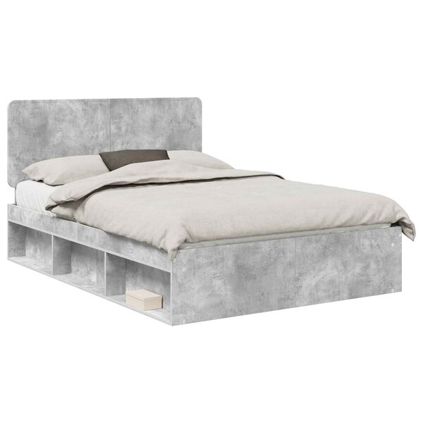 vidaXL Cadre de lit avec tête de lit Béton 160 x 200 cm Pin massif