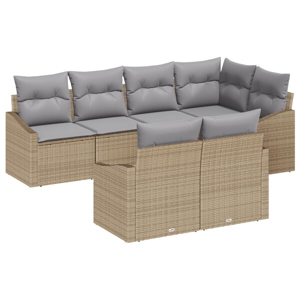 vidaXL Set de Canapé de Jardin 7 Pièces avec Coussins Beige Poly Rattan