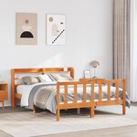 vidaXL Cadre de lit et tête de lit sans matelas cire marron 135x190 cm
