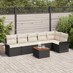 vidaXL Ensemble de canapé de jardin 7 pièces avec coussins noir Poly Rattan Acacia