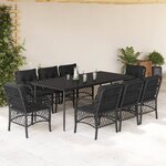 vidaXL Ensemble à manger de jardin 9Pièces coussins noir résine tressée