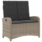 vidaXL Banc inclinable de jardin et coussins gris clair résine tressée