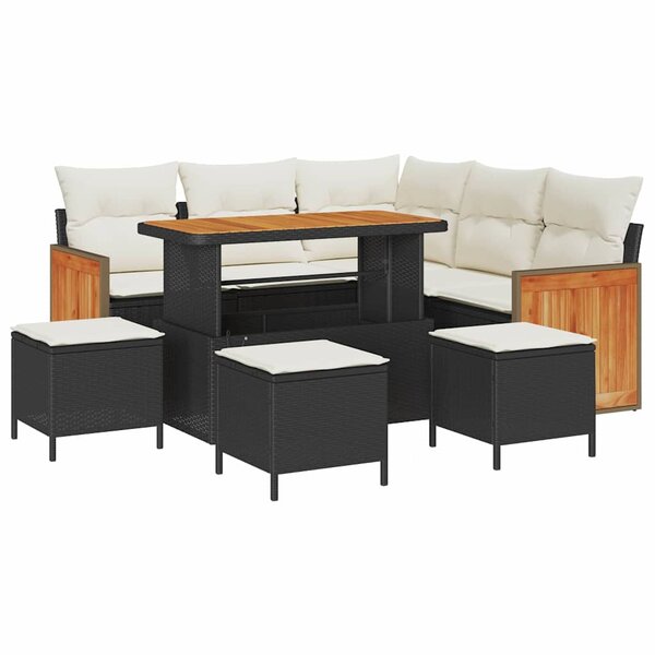 vidaXL Ensemble de canapé de jardin avec coussin 9 Pièces Noir et crème