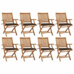 vidaXL Chaises pliables de jardin avec coussins lot de 8 Teck solide