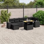 vidaXL Salon de jardin 8 Pièces avec coussins noir résine tressée