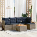 vidaXL Salon de jardin 6 Pièces avec coussins gris résine tressée