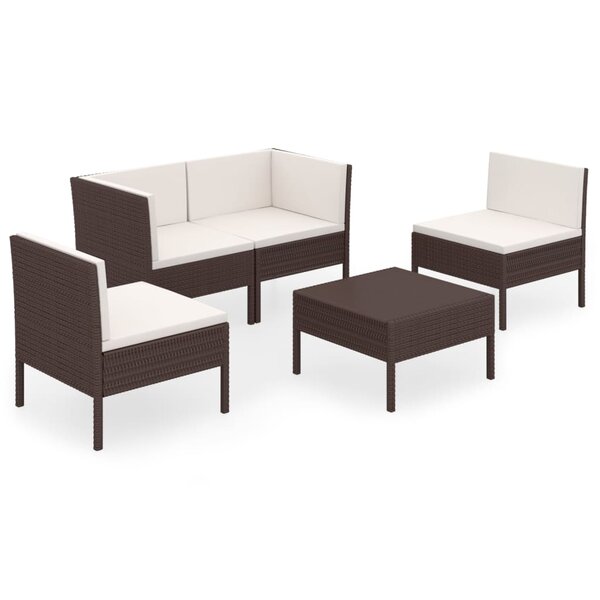 vidaXL Salon de jardin 5 Pièces avec coussins résine tressée marron