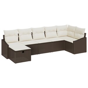 vidaXL Ensemble de canapé de jardin 7 pièces avec coussins Marron Poly Rattan