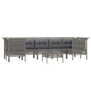 Salon de jardin meuble d'extérieur ensemble de mobilier 8 pièces avec coussins gris résine tressée 02_0017629