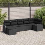 vidaXL Ensemble de canapé de jardin avec coussin 7 Pièces Noir Poly rotin