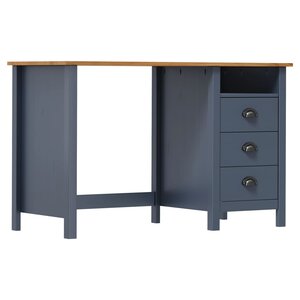 Bureau table poste de travail meuble d'ordinateur informatique étude Hill avec 3 tiroirs 120 x 50 x 74 cm Pin solide gris 02_0023860